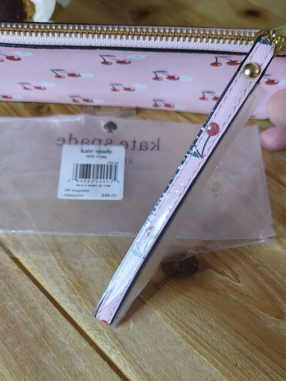 kate spade Pink Cherry Print Wristlet Clutch - Picture 3 of 7
